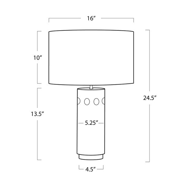 line drawing of Regina Andrew Odin White Marble Table Lamp with inch measurements